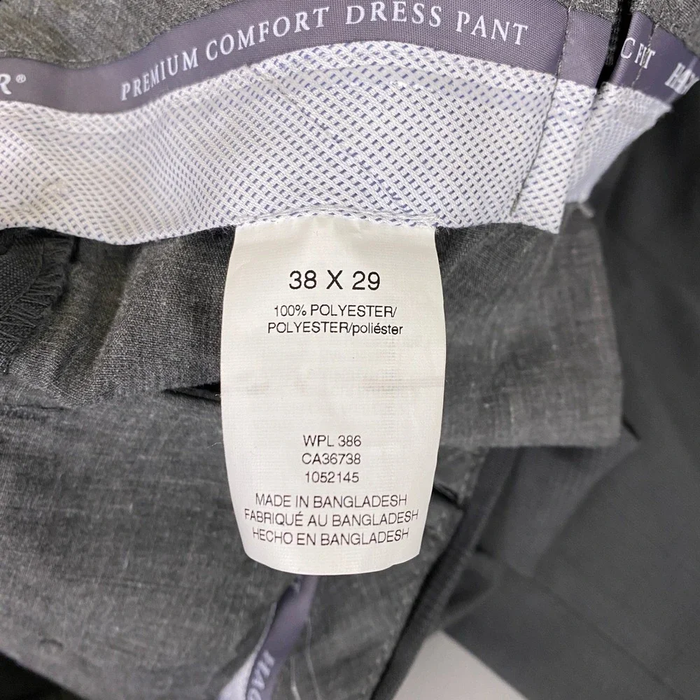 Haggar Premium Dress Pants Men's Size 38x29 Comfort Classic Fit Gray Plaid